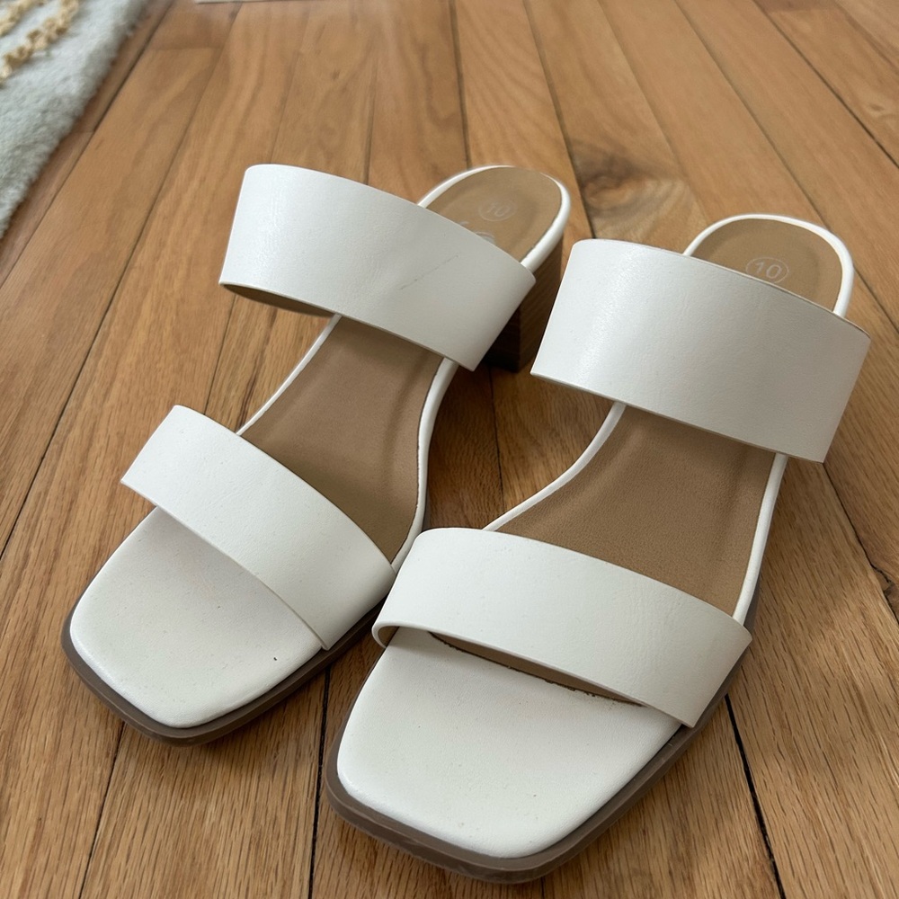 SHEIN White Double Strap Heels